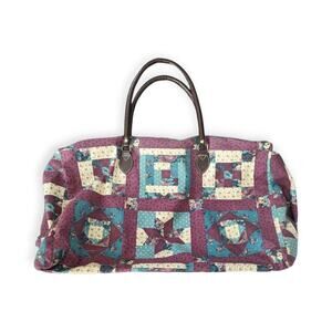 Vintage 80s Large Floral Purple Patchwork Quilt Duffel Bag Weekender Luggage